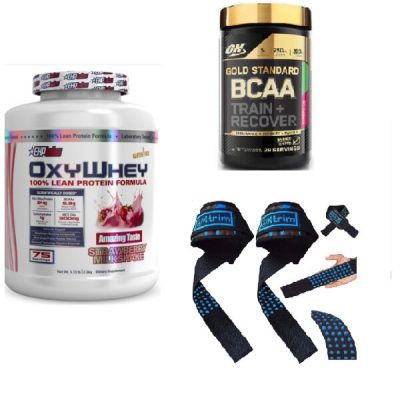 COMBO OFFER -OXYWHEY ( 5lbs) + OPTIMUM NUTRITION BCAA + WEIGHTLIFTING STRAPS
