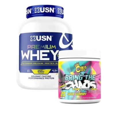 Combo Deal: USN Premium Whey 5lb and Chaos Preworkout