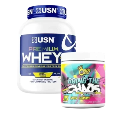 Combo Deal: USN Premium Whey 5lb and Chaos Preworkout