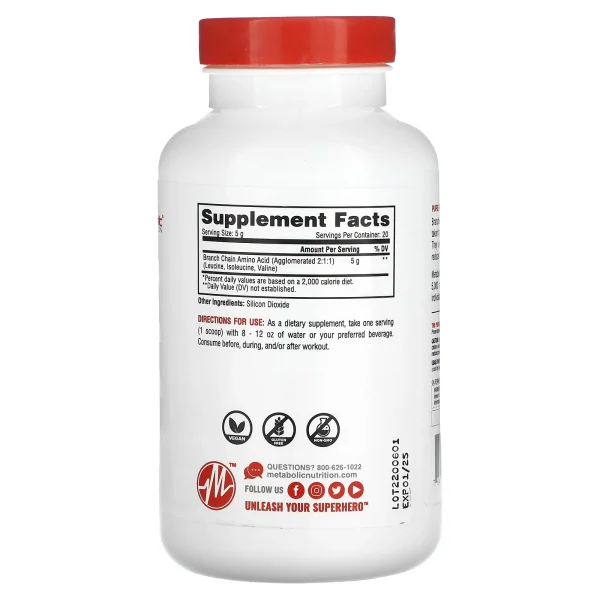 Metabolic Nutrition, BCAA, Unflavored - Image 2