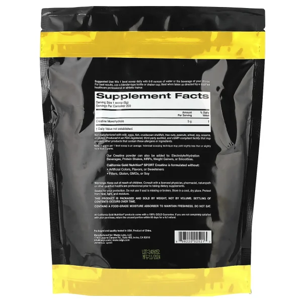 California Gold Nutrition, Sport, Creatine Monohydrate - Image 2