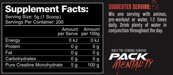 Pack Nutrition Creatine Monohydrate 200 Mesh 1kg Pouch - Image 2