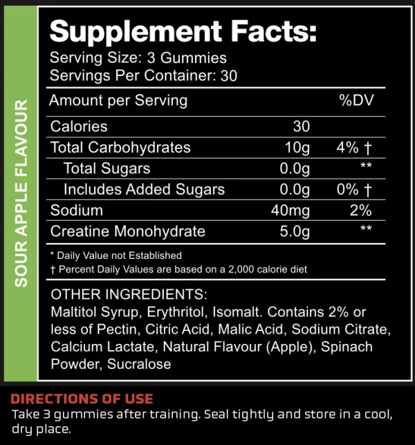 Premium Nutrition Creatine Gummy Bears - Sour Apple - Image 2